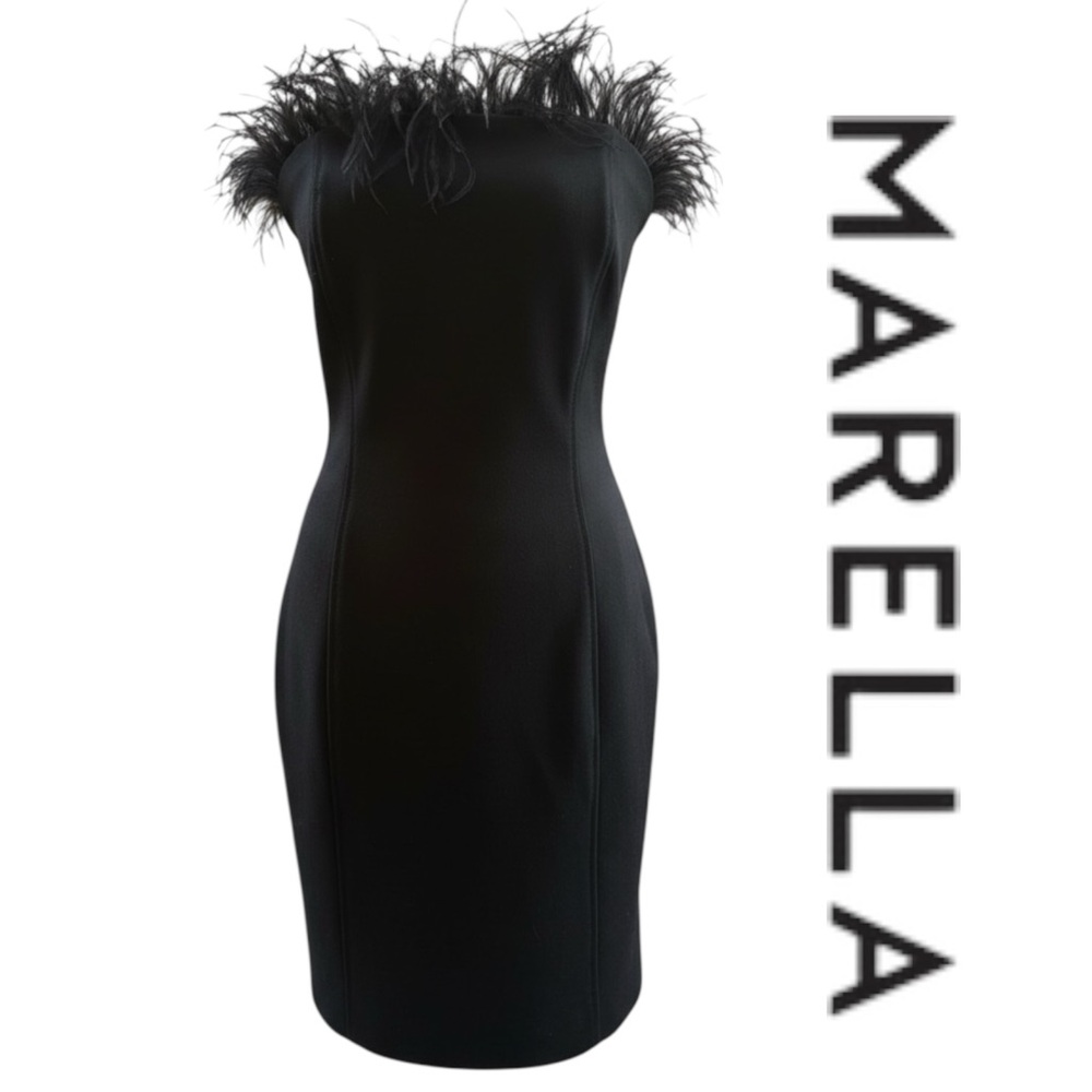 Marella NWT Strapless Feather Dress Black 10